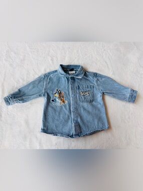 Bluey Baby Light Wash Denim Jacket Snap Button Shirt 12M